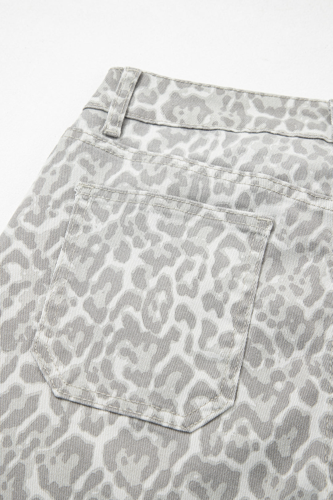 Gray Leopard Frayed Edge Wide Leg High Waist Jeans