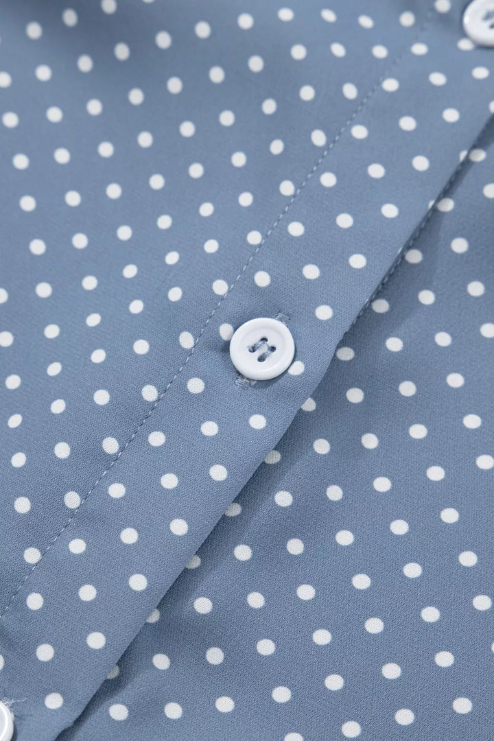 Dotted Print Cuffed Short Sleeve Shirt