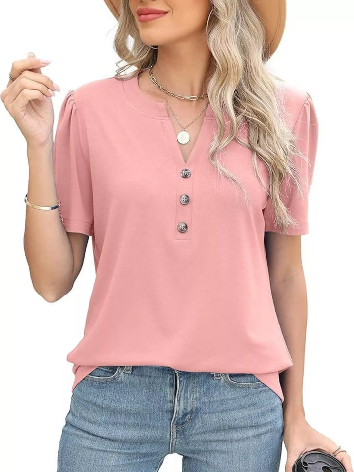 Full Size Notched Short Sleeve Blouse Plus Size