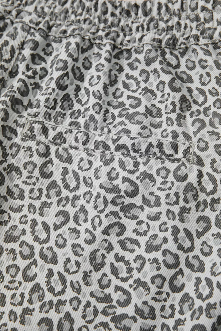 Leopard Print Elastic Waist Denim Shorts