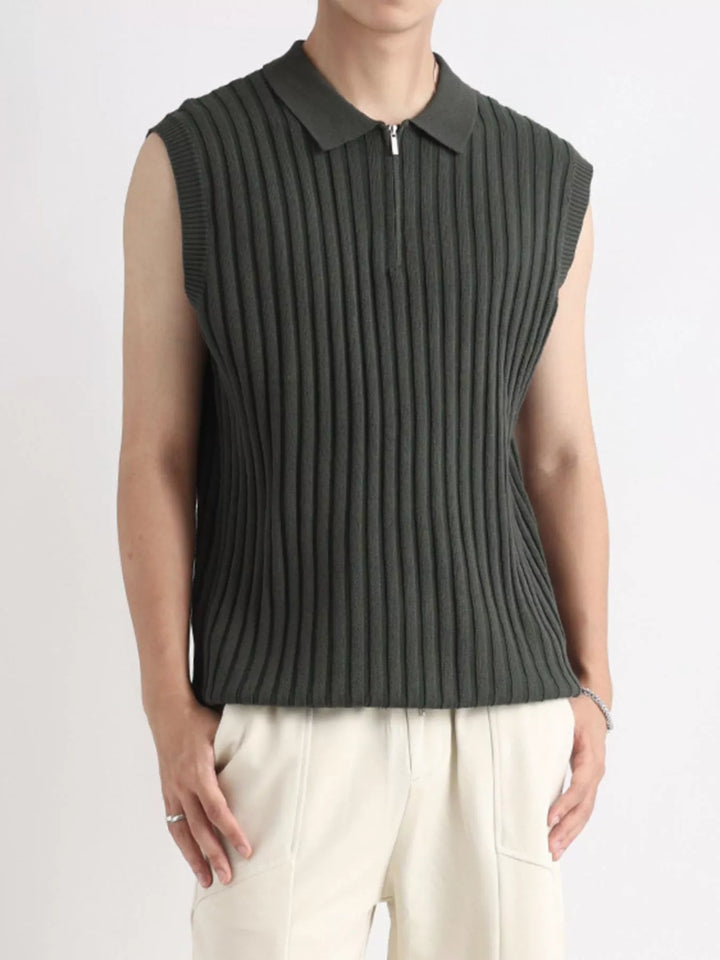 Men's Plus Size Ribbed Knit Zip-Up Tank