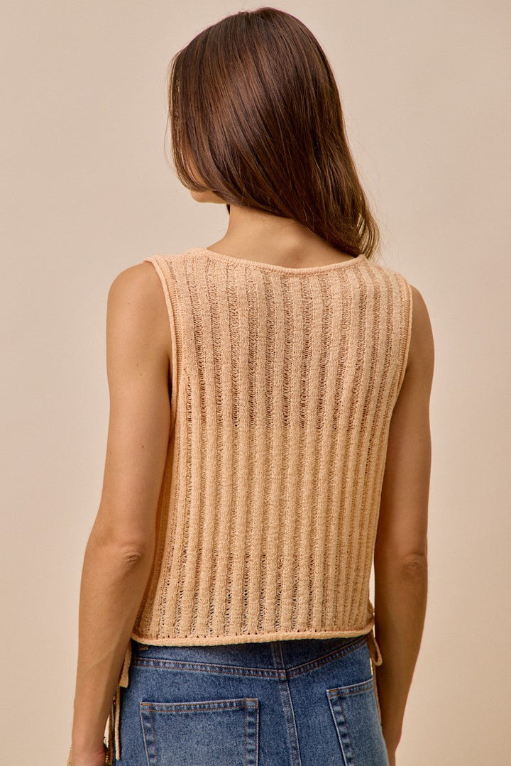 SO ME Low Gauge Pointelle Lightweight Sweater Tank Top
