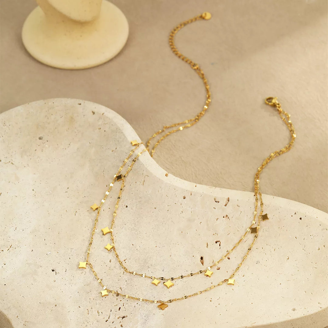 18K Gold-Plated Layered Star Charm Necklace