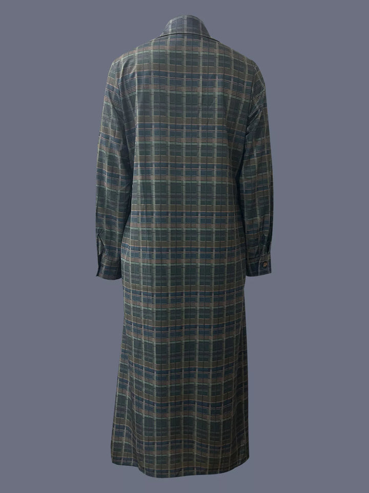 Plaid Button Front Maxi Shirt Dress