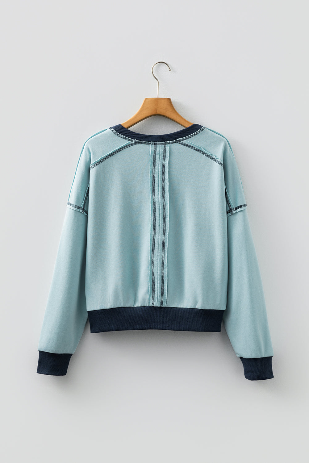 Iceland Blue Contrast Edge Colorblock Patchwork Crop Sweatshirt