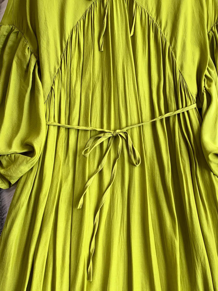 Balloon Sleeve Tie-Waist Dress