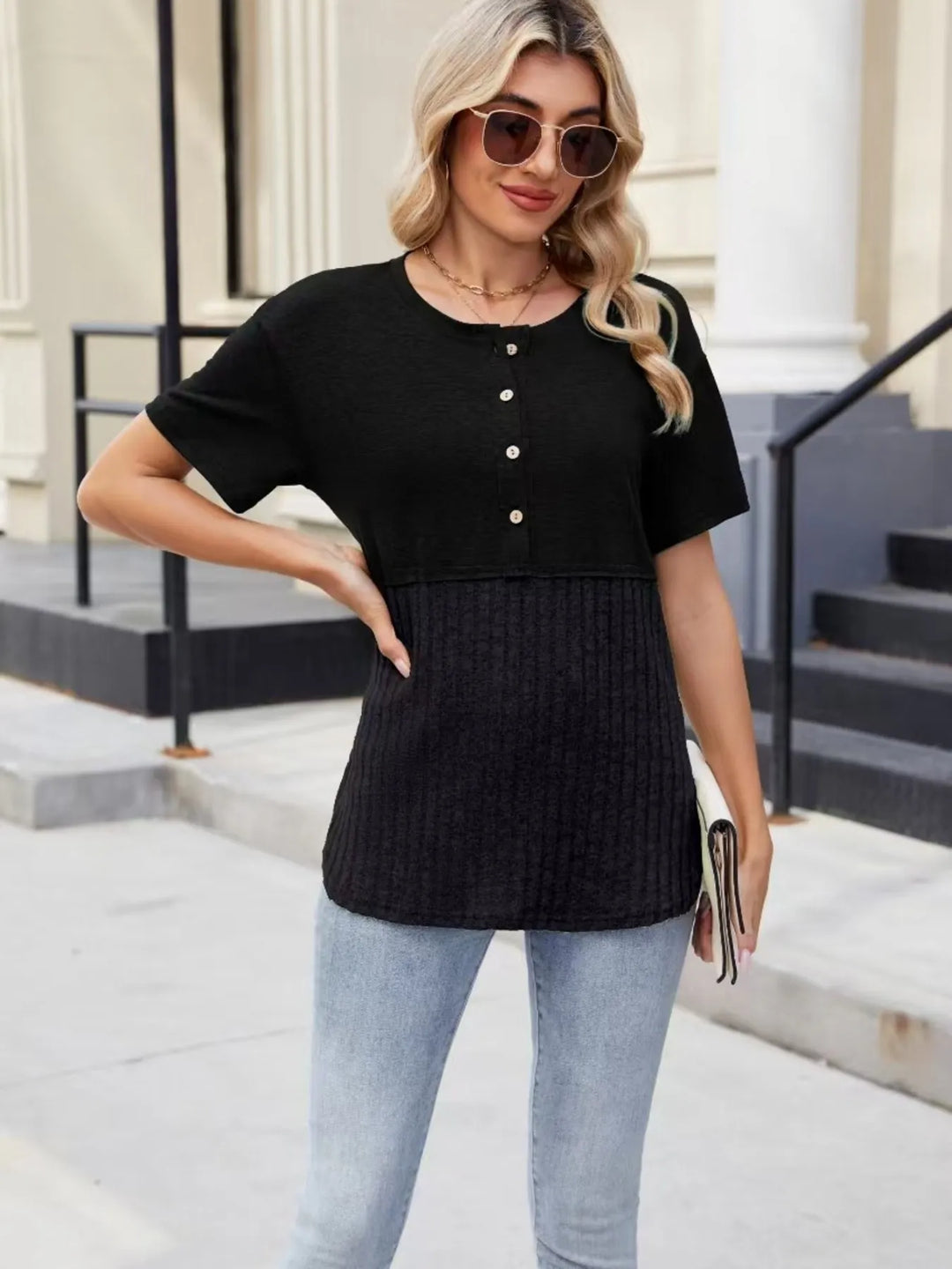 Two-Tone Short Sleeve Top