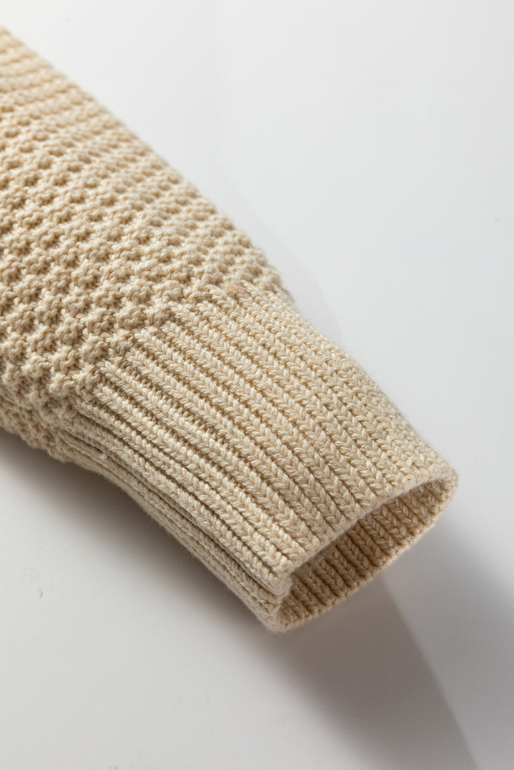 Beige Button Front Cropped Cardigan Sweater