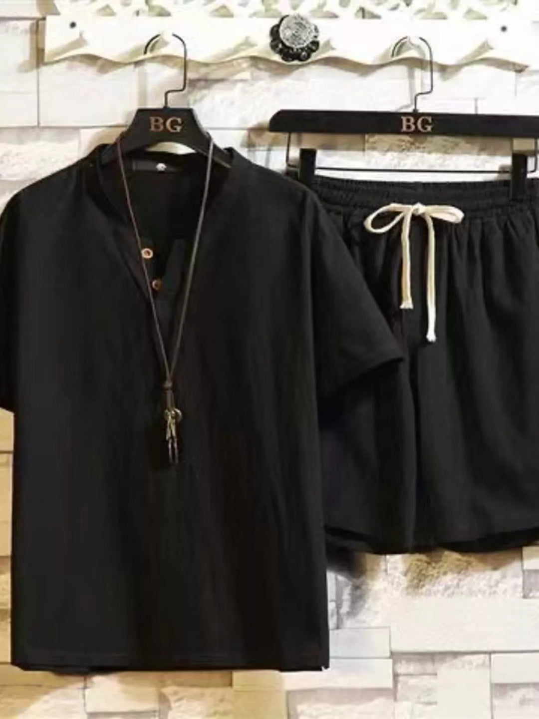 Men's Plus Size Short Sleeve Top and Shorts Set