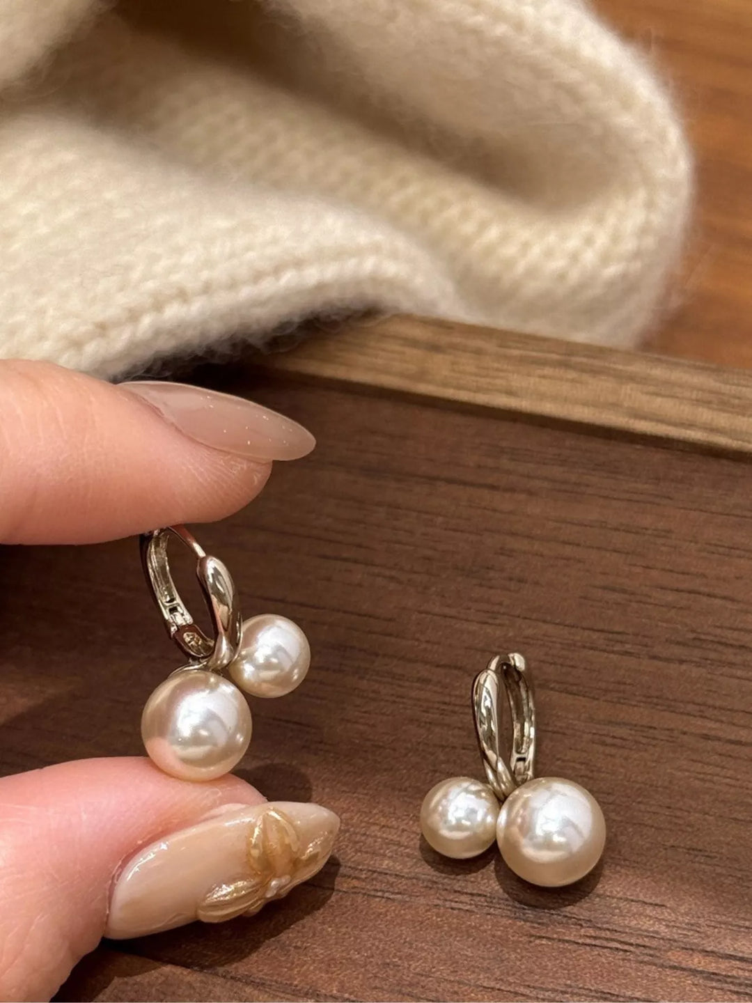 Double Pearl Hoop Earrings