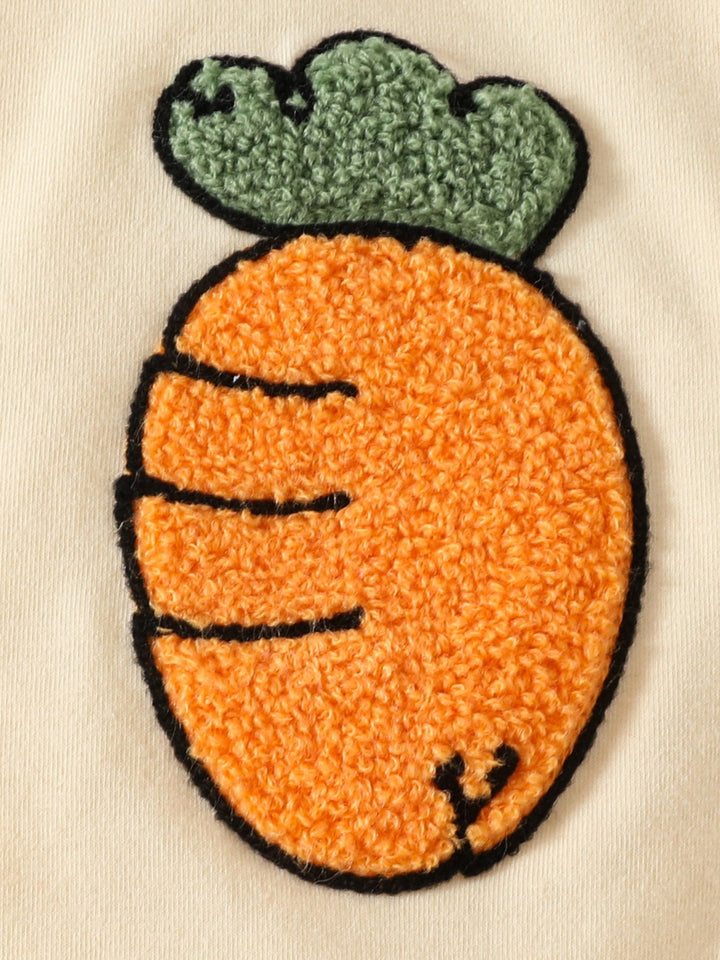 Children's Carrot Print Bodysuit and Pants Set with Headband