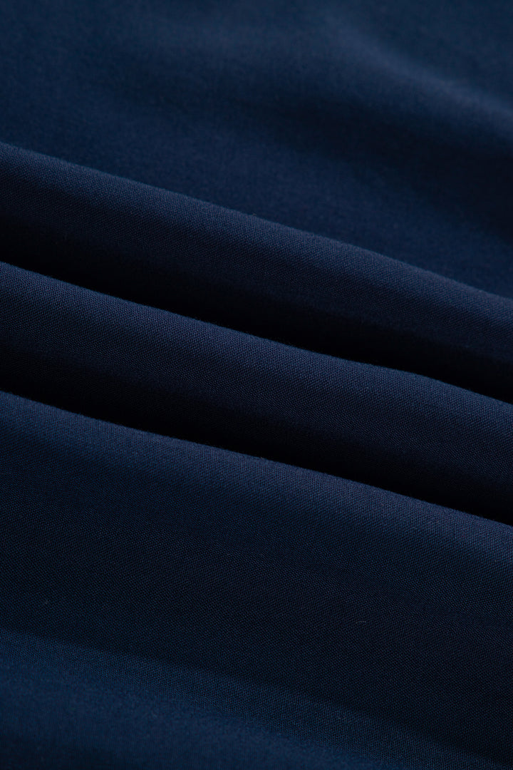 Navy Blue Button Detail Leopard Metallic Trim Short Sleeve Tunic Dress