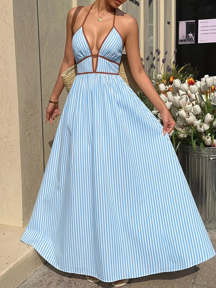 Striped Halter Neck Maxi Dress