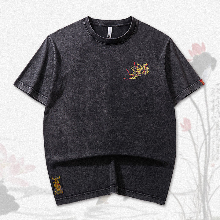 Boys Short Sleeve Couple T-shirt Summer Embroidered Lotus