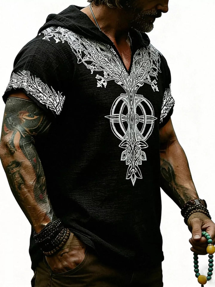 Men's Full Size Printed Hooded Short Sleeve Top Plus Size