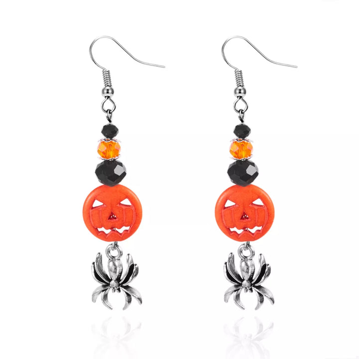 Halloween Spider Pumpkin Drop Earrings