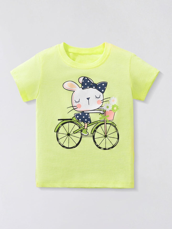 Children's Rabbit Bicycle Graphic Short Sleeve T-Shirt
