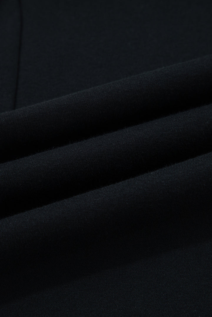 Black Fleece Lined Leopard Drawstring Elastic Waist Solid Pants