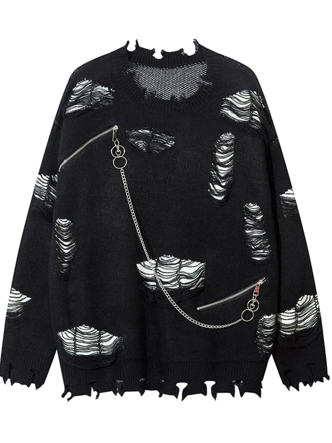 Men's Distressed Chain Detail Oversized Sweater