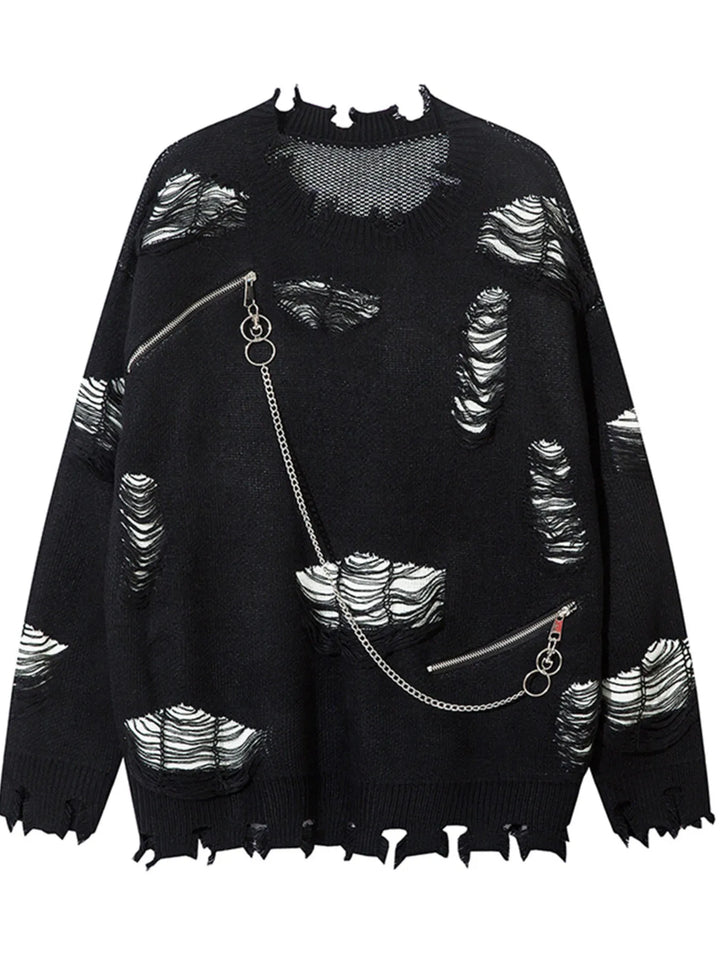 Men's Distressed Chain Detail Oversized Sweater