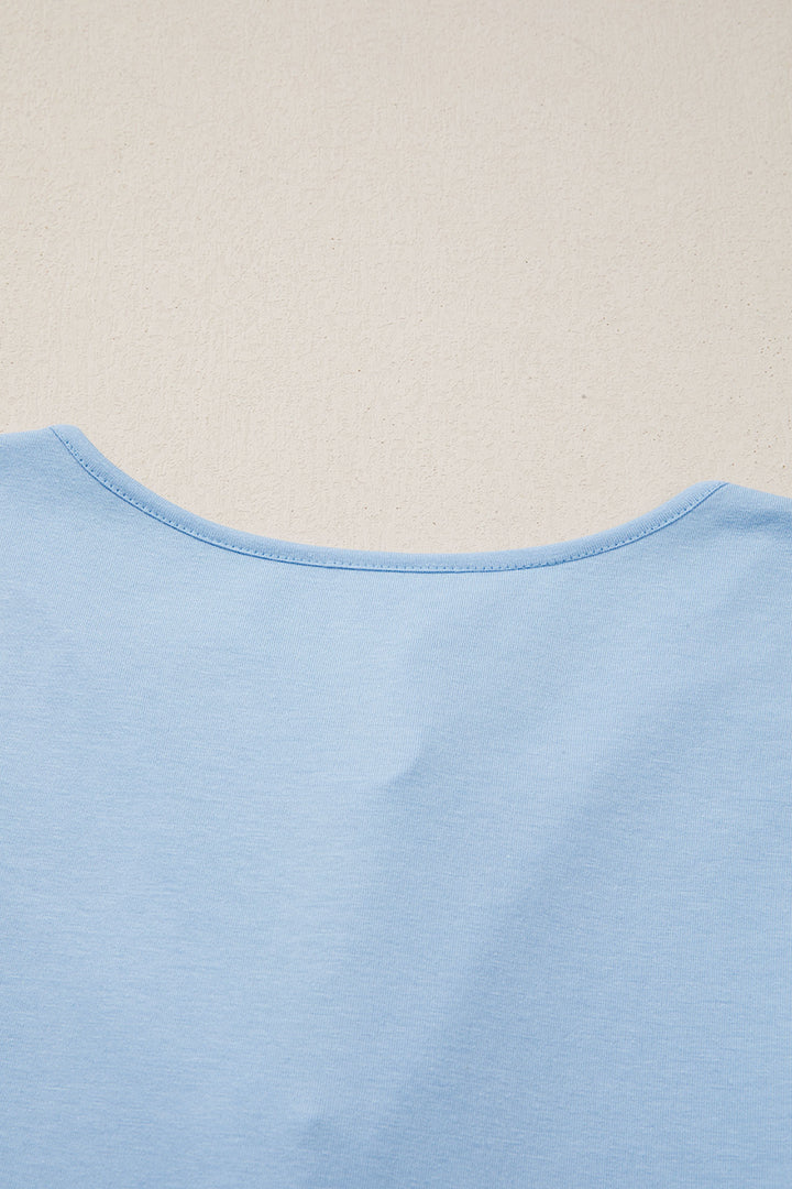 Beau Blue Plus Size Solid Color Bow Tie Peplum Tank Top