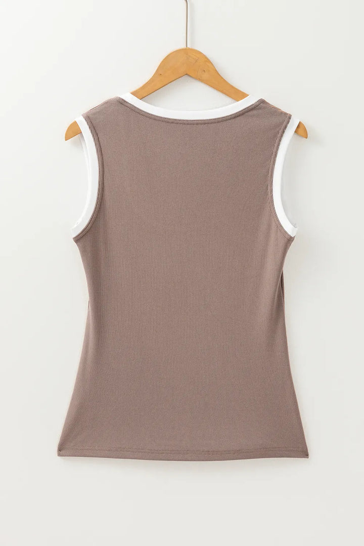 Contrast Edge Scoop Neck Wide Strap Knit Tank