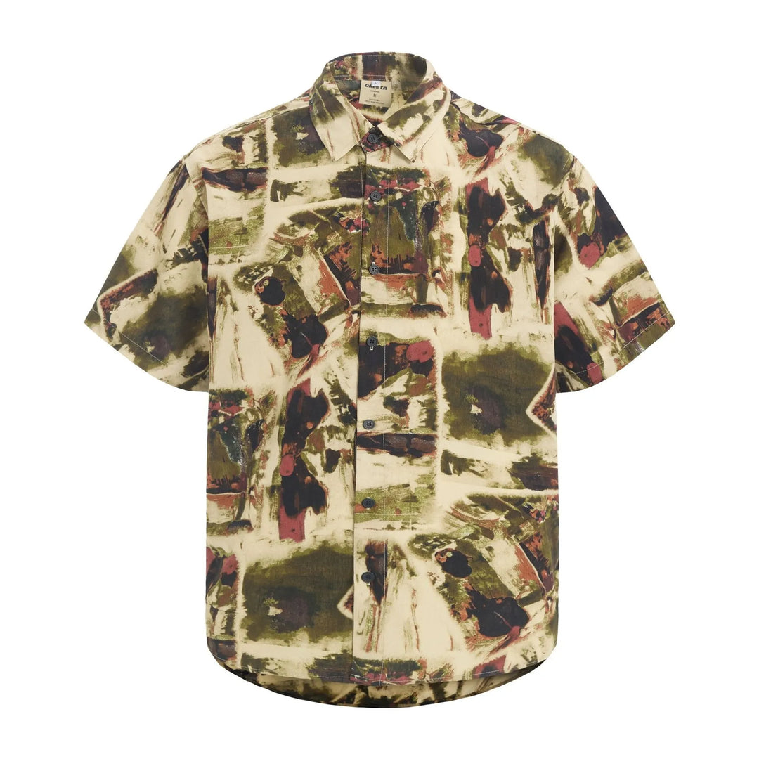 Men's Abstract Printed Short Sleeve Button-Up Shirt