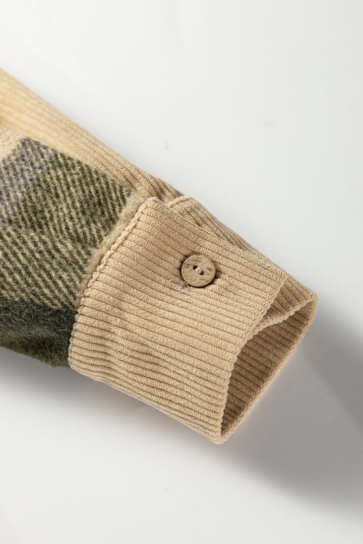 Parchment Retro Plaid Corduroy Patchwork Shacket