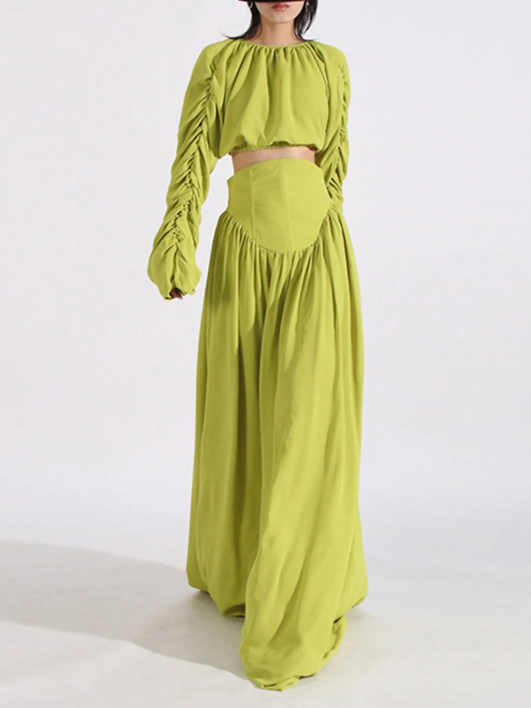 Ruched Long Sleeve Top and High Waist Skirt Set