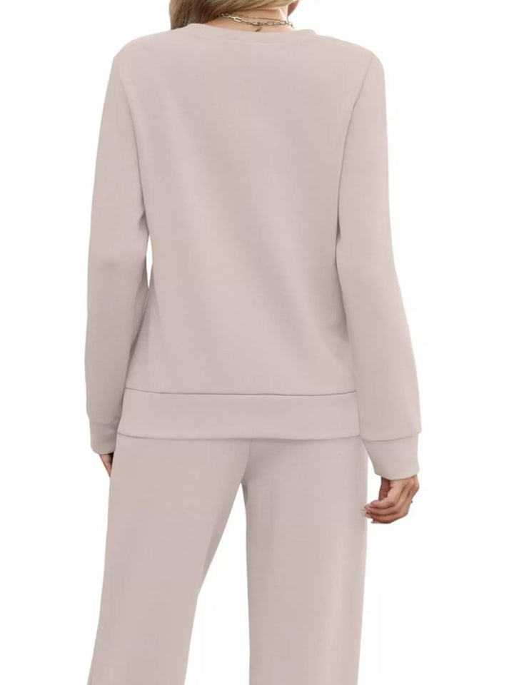 Full Size Casual Long Sleeve Top and Pants Set Plus Size