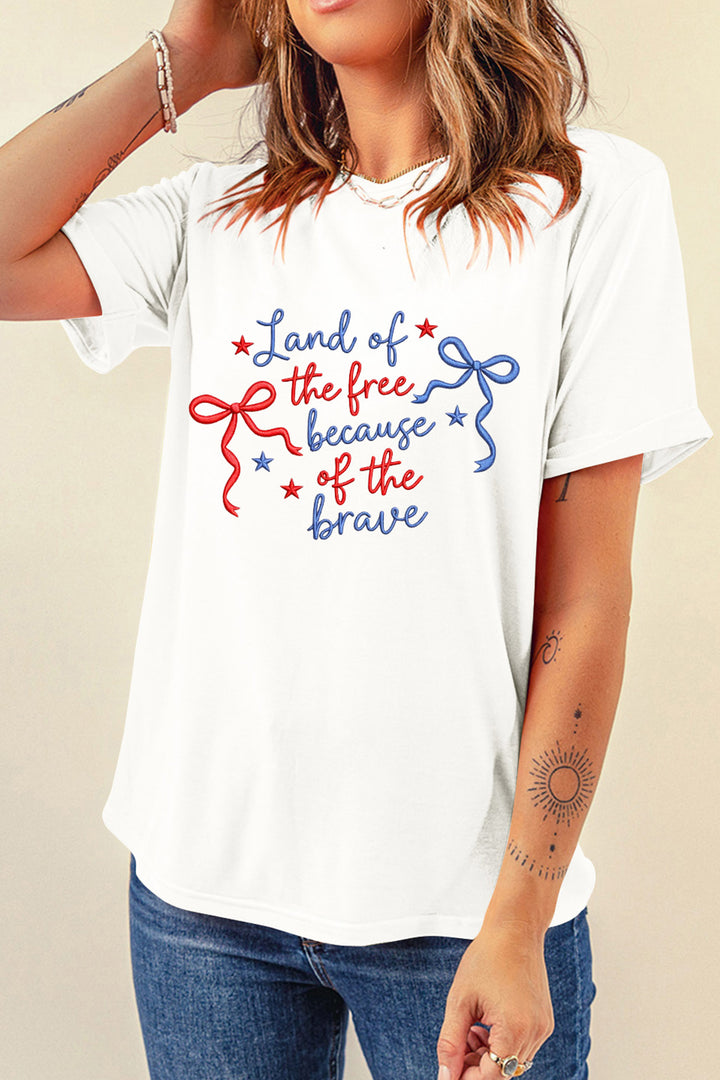 White Land of the free because of the brave Embroidered T Shirt