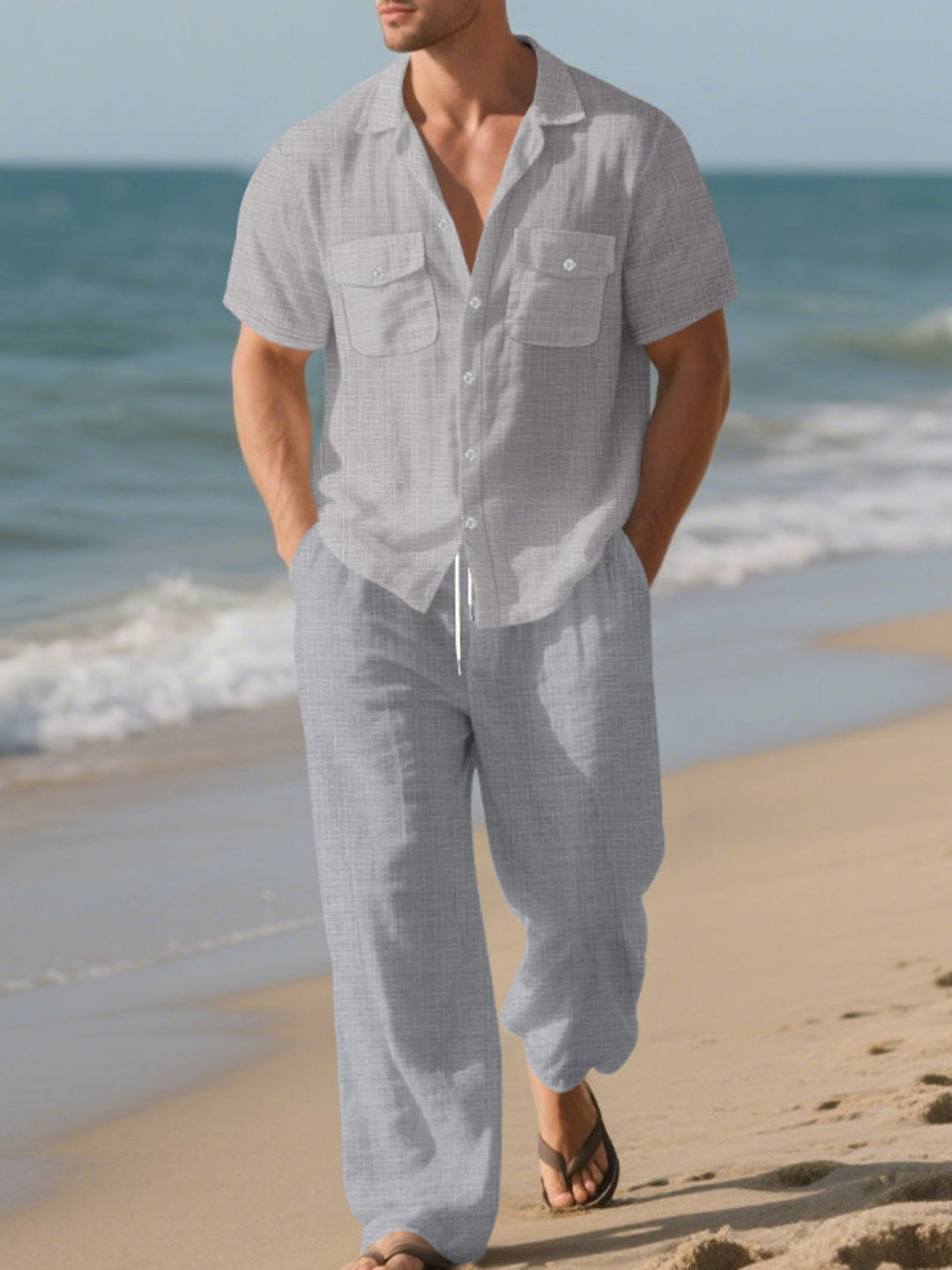 Men's Full Size Casual Button Up Shirt and Pants Set Plus Size