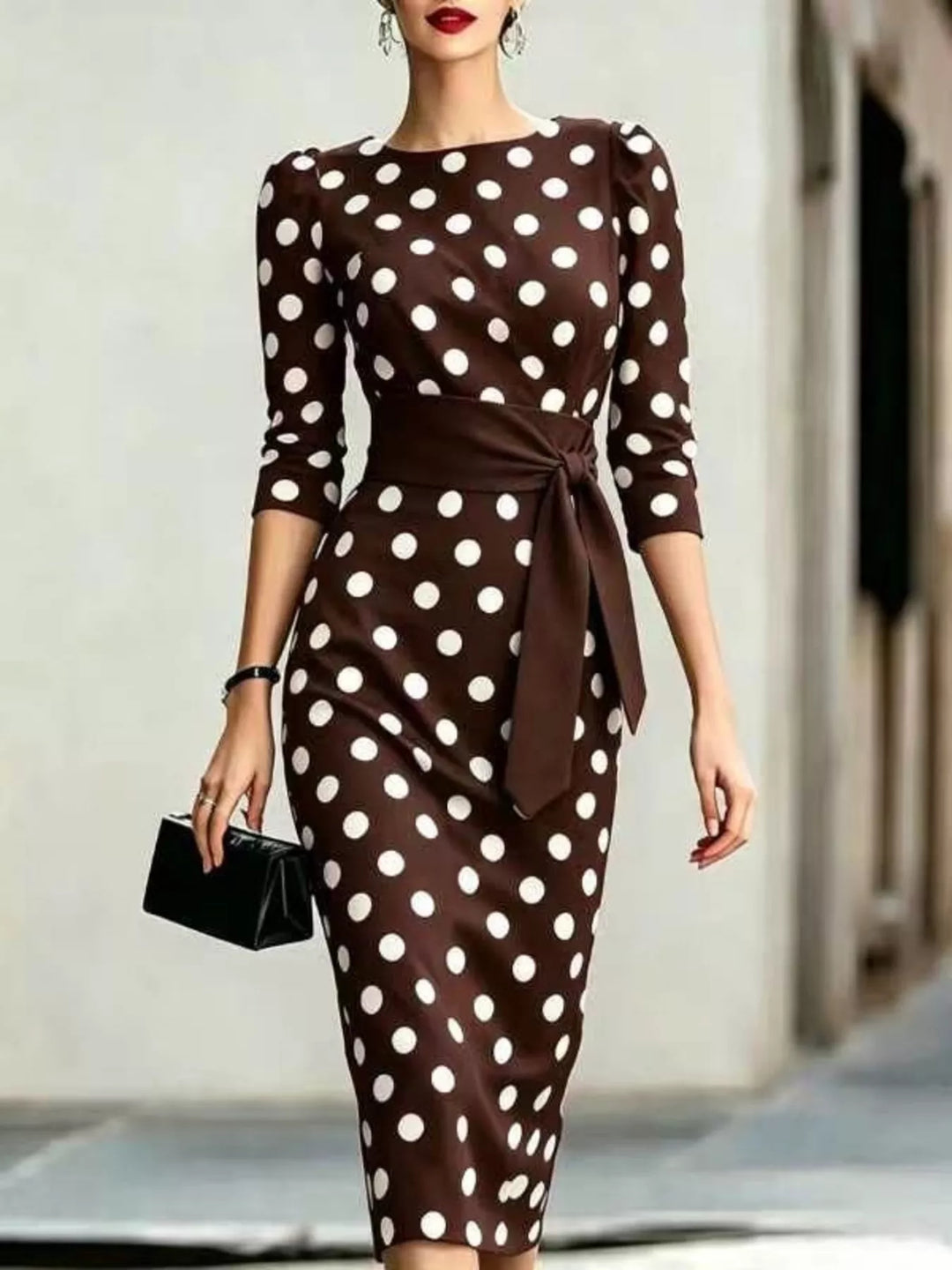 Full Size Polka Dot 3/4 Sleeve Dress Plus Size