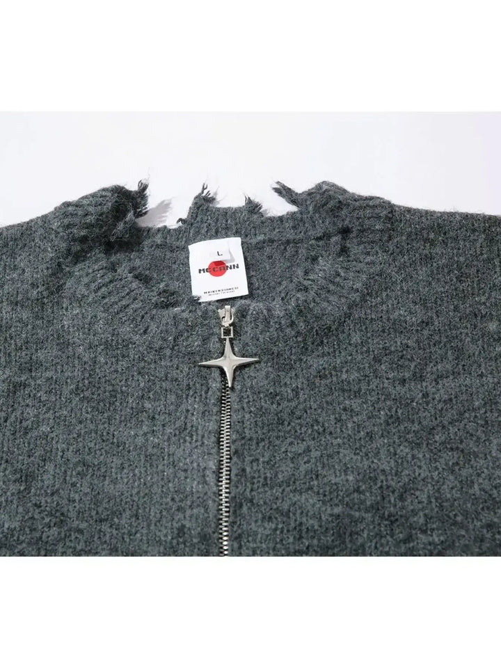 Men's Distressed Hem Half-Zip Sweater