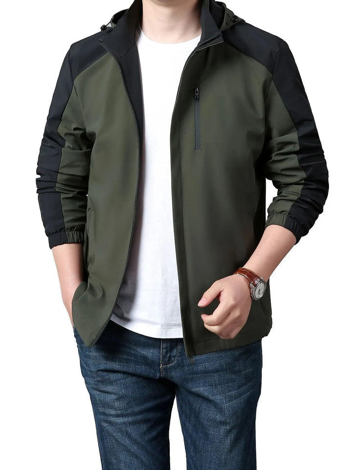 Men's Plus Size Hooded Colorblock Lightweight Jacket