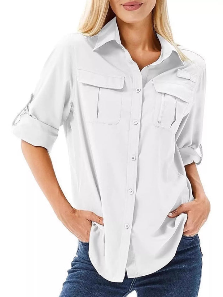Full Size Roll-Up Sleeve Button Up Shirt Plus Size