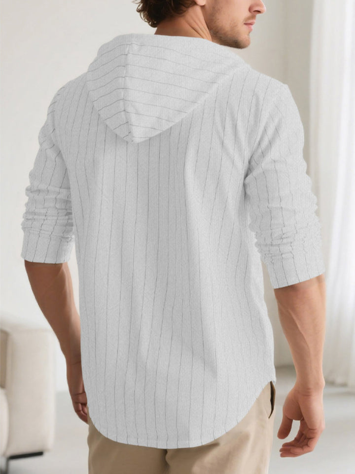 Men's Full Size Drawstring Hooded Button Up Shirt Plus Size