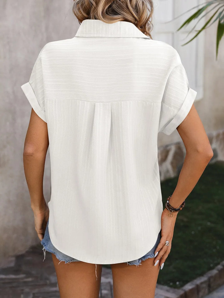 Mandy Textured Button Up Cap Sleeve Shirt