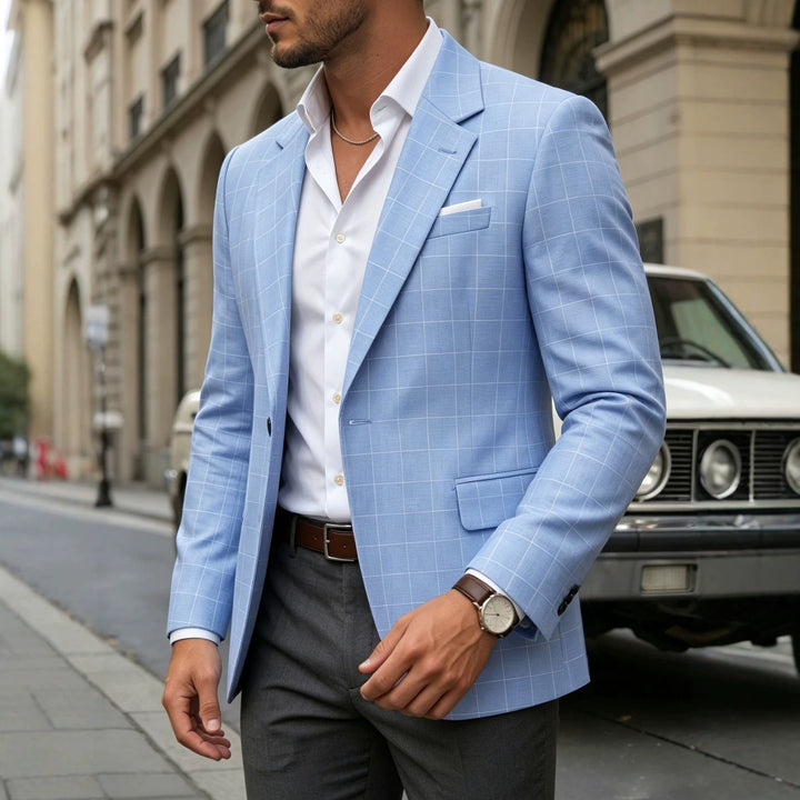 Mens Light Business-Style Plaid Suit Jacket