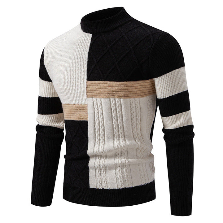 Mens Knitted Sweater With Color-block Design
