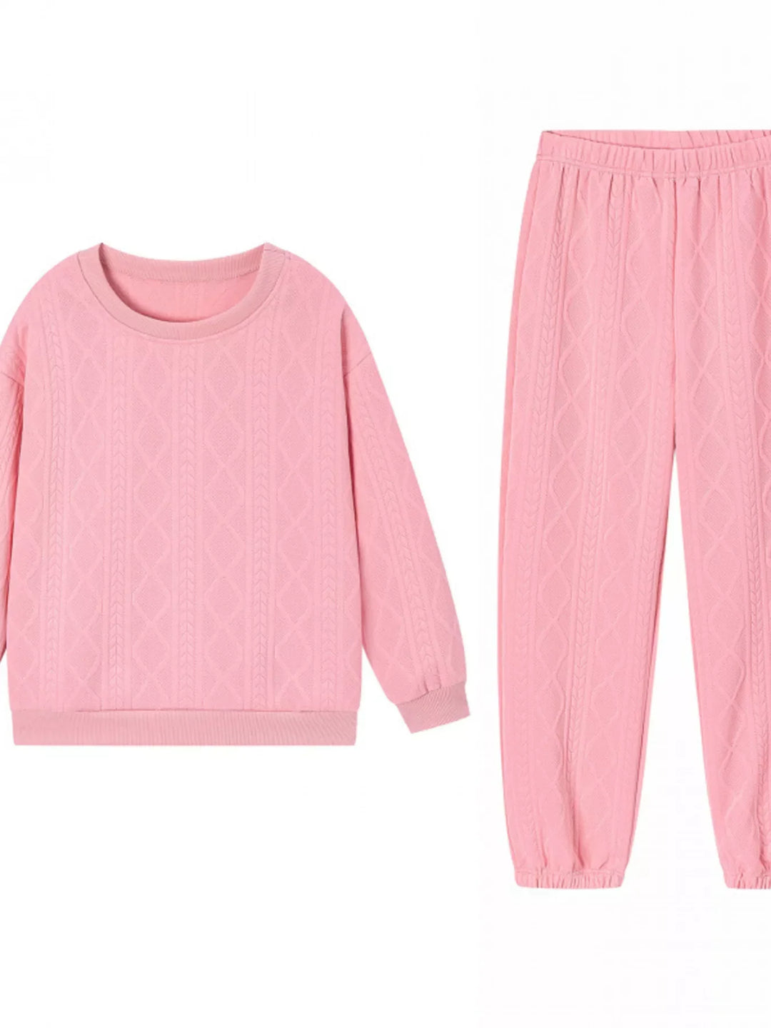 Texture Round Neck Top and Pants Set