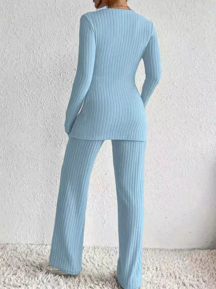 Surplice Long Sleeve Top and Pants Set