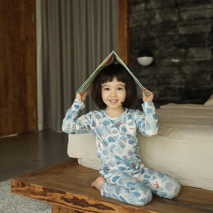 Bamboo Cotton Knitted Parent-child Homewear Clothes Pajamas Suit