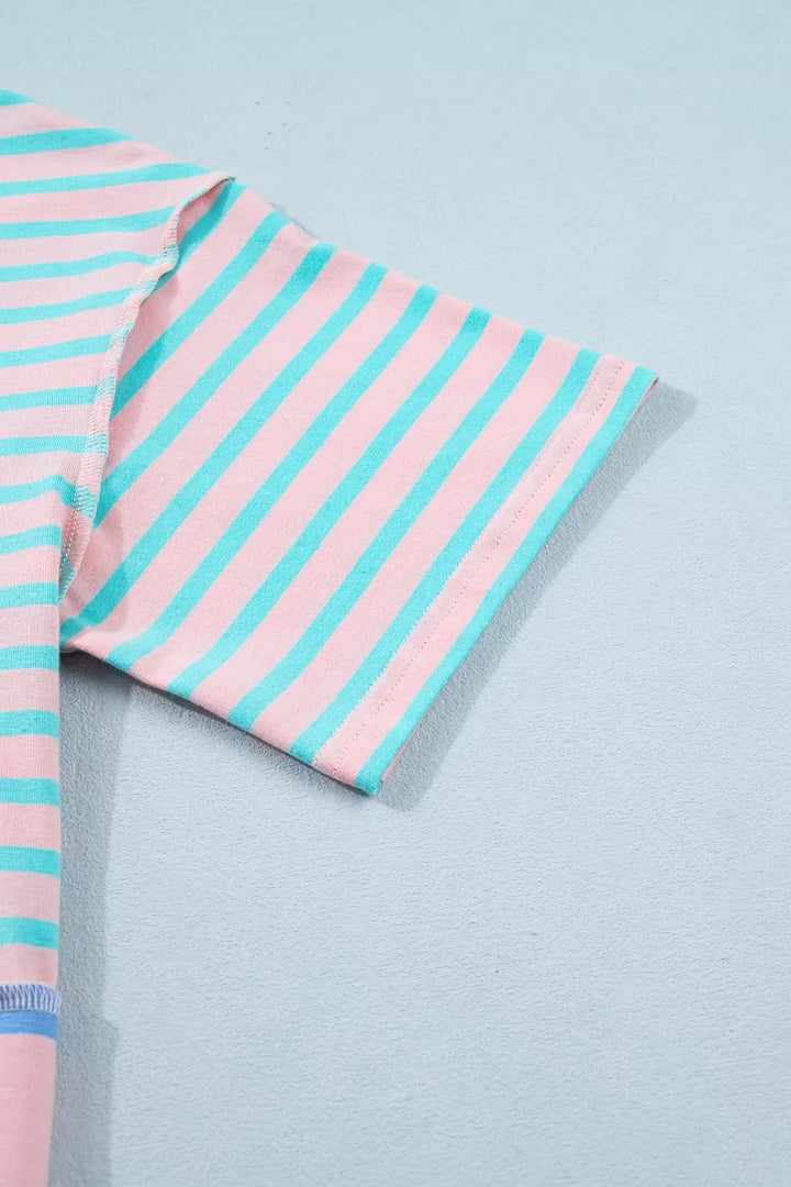 Stripe Exposed Seam Mixed Patchwork Loose Short Set