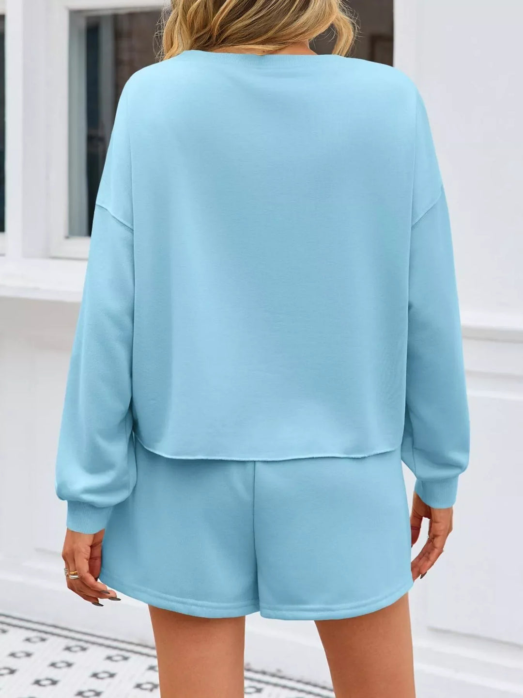 Pearl Embellished Round Neck Top and Skort Set