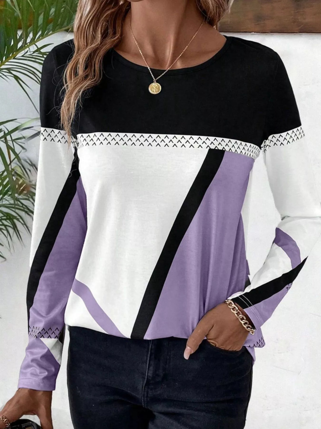 Color Block Long Sleeve T-Shirt