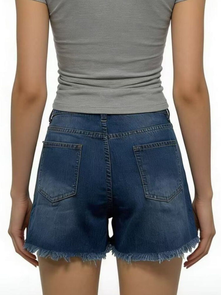 Distressed Frayed Hem Denim Shorts