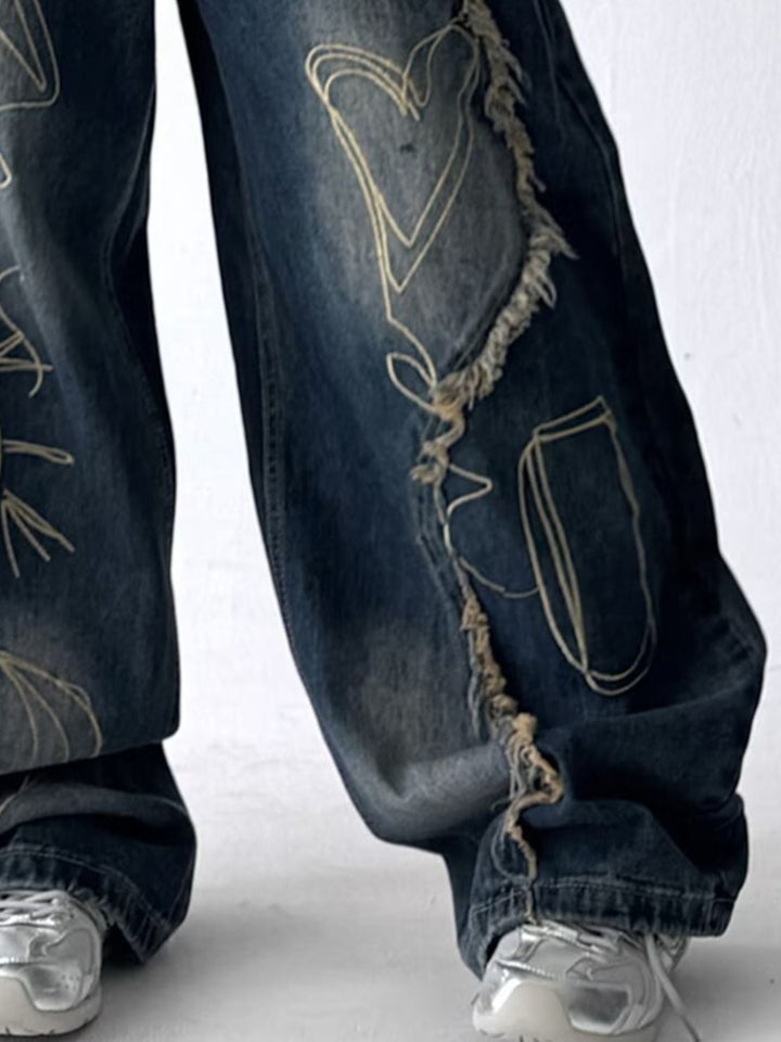 Men's Full Size Frayed Hem Wide Leg Jeans Plus Size