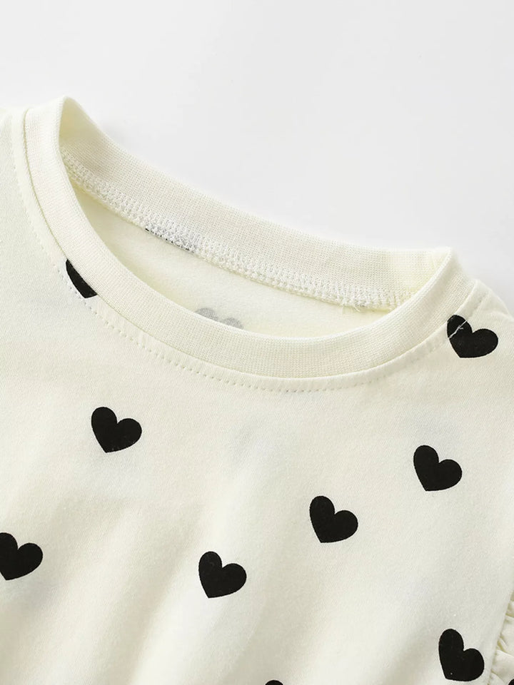 Children's Heart Print Ruffle Sleeve Dress