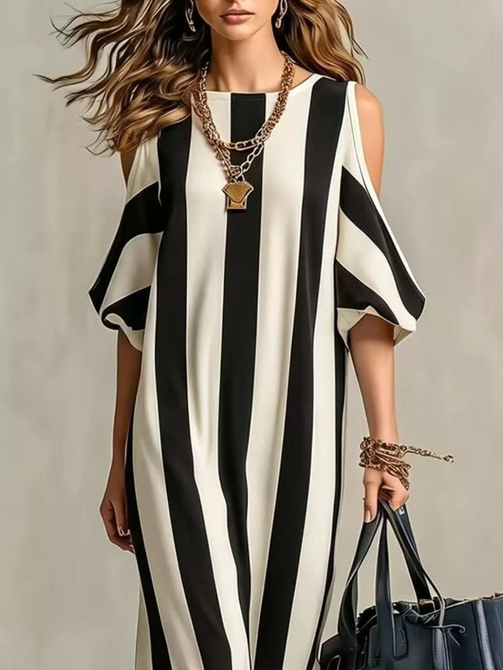 Striped Cold Shoulder Maxi Dress